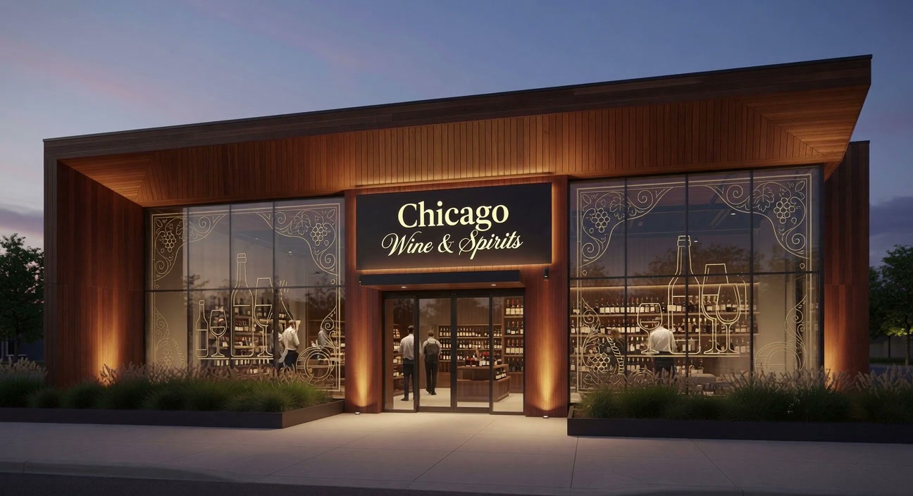 Chicago Wine and Spirits storefront design